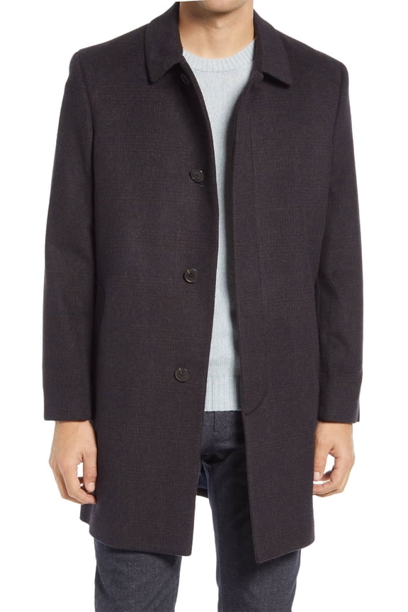 Mens Turner Plaid Wool Blend Topcoat 44R Espresso NWT $495