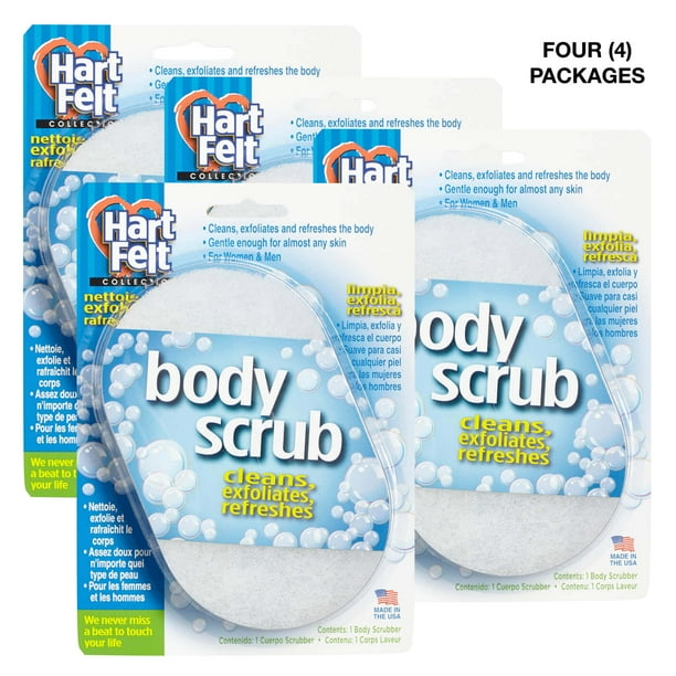 HartFelt Body Scrub Exfoliating Skin Care Bath Sponge Pad, Clean and Refresh, For Adult, 4 Pack