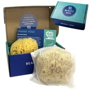 HartFelt Exfoliating Sea Sponge Beauty Box | 2 Grass Sea Sponges 4in | Mesh Bag for Cleaning & Drying | Gift Box