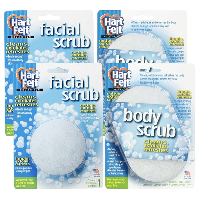 HartFelt Skin Care Bundle Includes 2 Each Facial Scrub and Body Scrub Exfoliating Sponge Pads