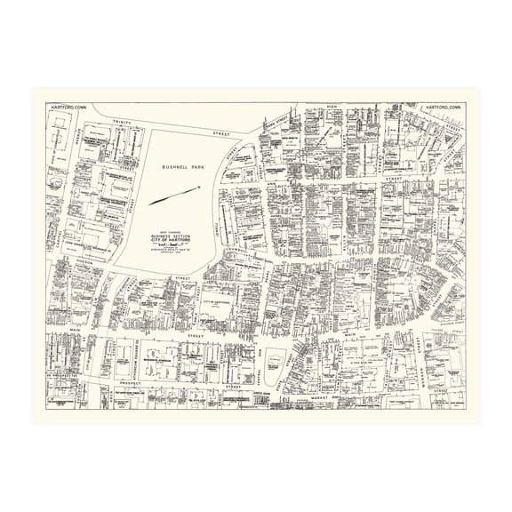 Hartford Art, 1946 Vintage Map of Downtown Hartford Connecticut, CT History Wall Decor Gift, Old Hartford Map - 24" x 18" Unframed Print