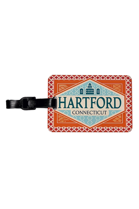 Hartford CT Connecticut Travel Vacation Stamp Faux Leather Travel Luggage Tag