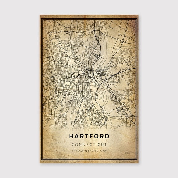 Hartford City Map Art Print: Connecticut Vintage Minimalist Decorfor Living Room Bedroom Office Farmhouse Neutral Home Artwork Ready to Hang 8x12 inch
