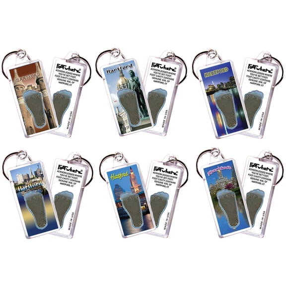 Hartford FootWhere Souvenir Keychains. (HF100 - Assorted) 6 Piece Set.