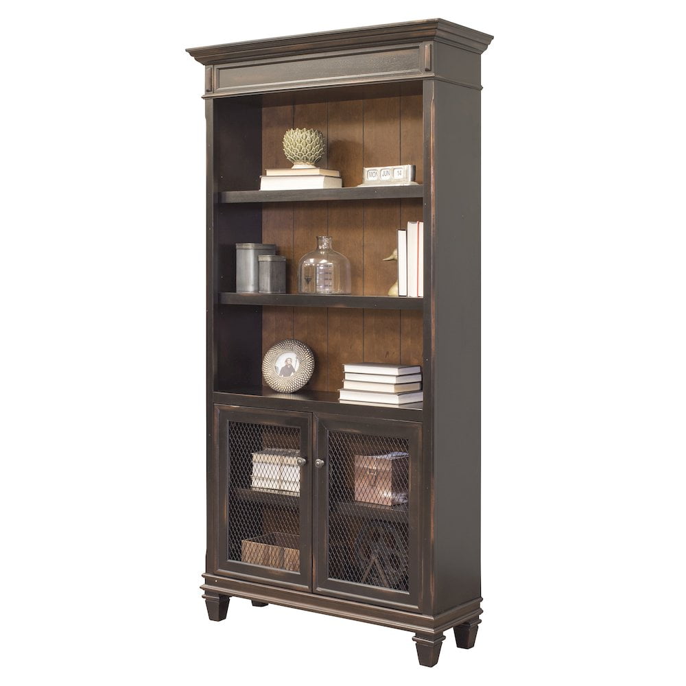Hartford Wood Bookcase With Doors Storage Cabinet Office Shelves Black
