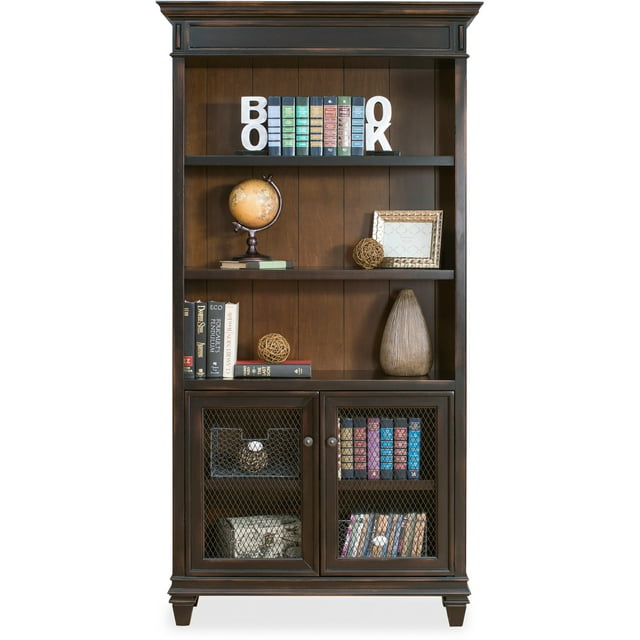 Hartford Wood Bookcase With Doors Storage Cabinet Office Shelves Black