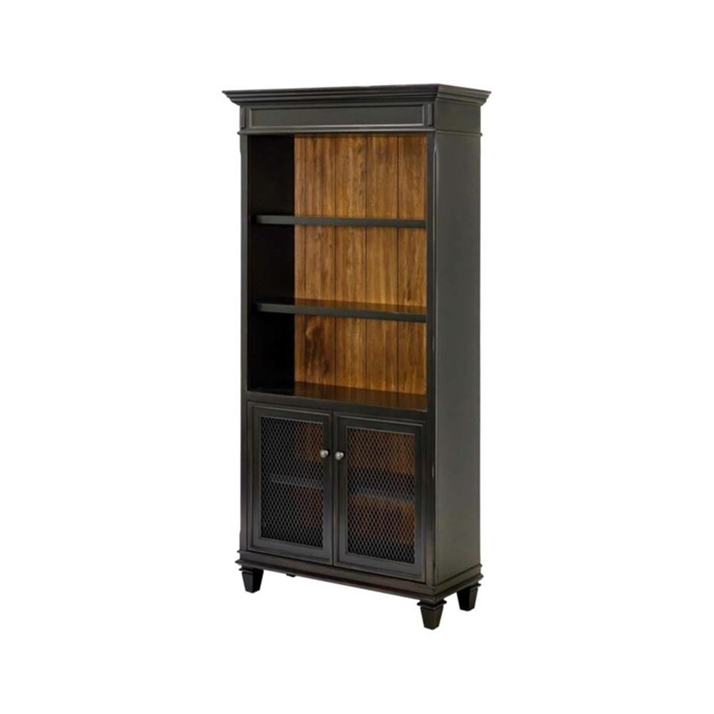 Hartford Black and Brown Wood Bookcase with Doors
