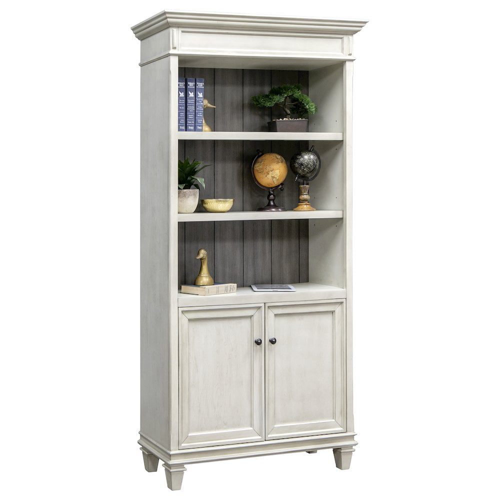 Hartford 78" White Wood Bookcase with Adjustable Shelves and Doors