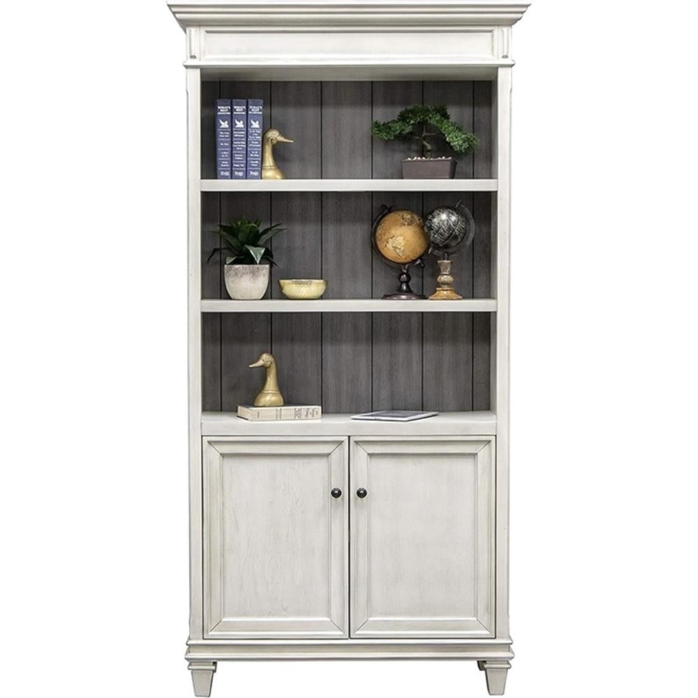 Hartford 78" White Wood Bookcase with Adjustable Shelves and Doors
