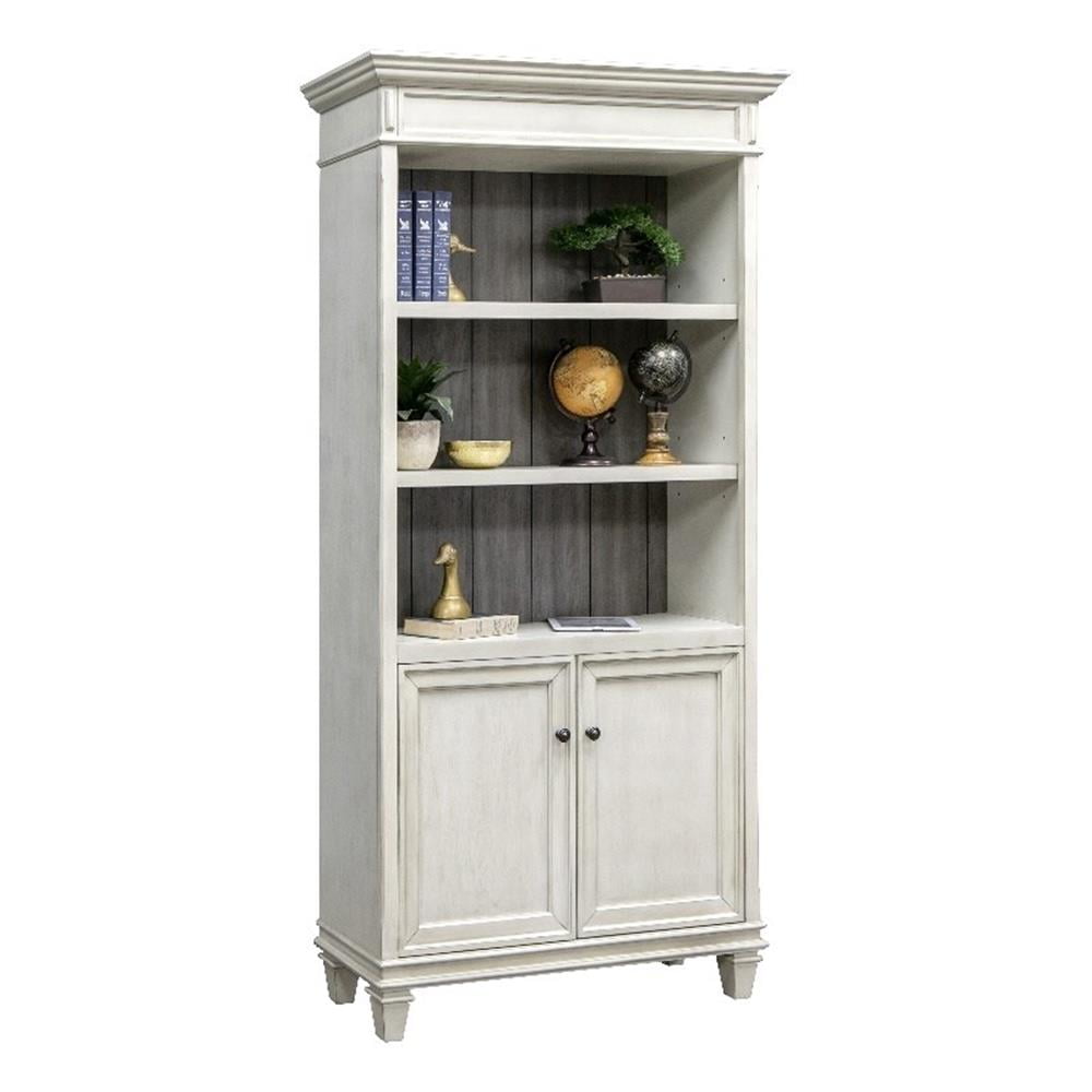Hartford 78" White Wood Bookcase with Adjustable Shelves and Doors