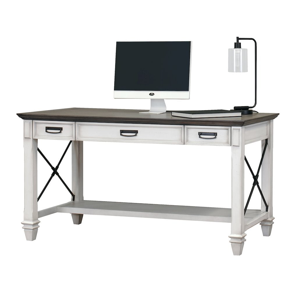 Hartford Traditional White Wood Adjustable Home Office Desk with Drawers & Power Outlets
