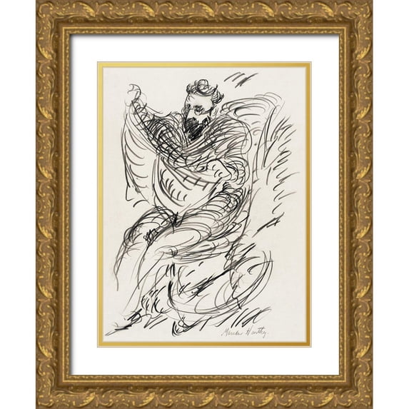 Hartley, Marsden 25x32 Gold Ornate Wood Framed with Double Matting Museum Art Print Titled - Study of a Seated Man with Beard and Spectacles