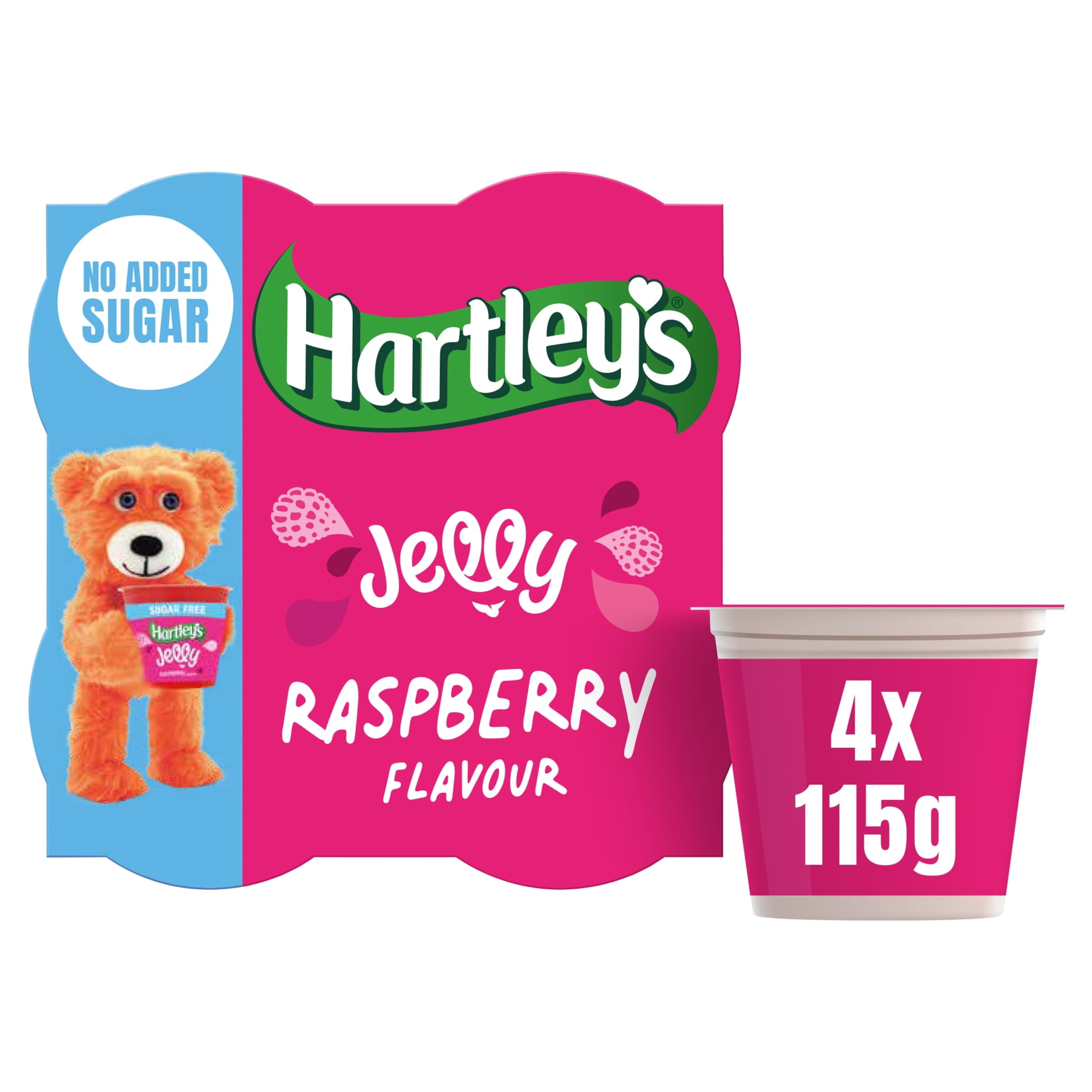 Hartley's No Added Sugar Jelly - Raspberry Flavour 4x115g, Imported from Britain