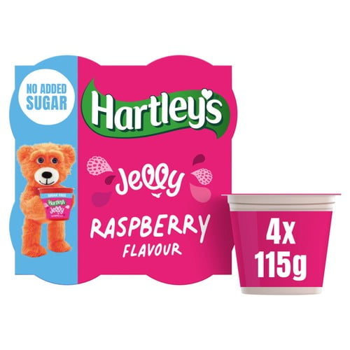 Hartley's No Added Sugar Raspberry Jelly 4 x 115g, British Import (Pack of 2)