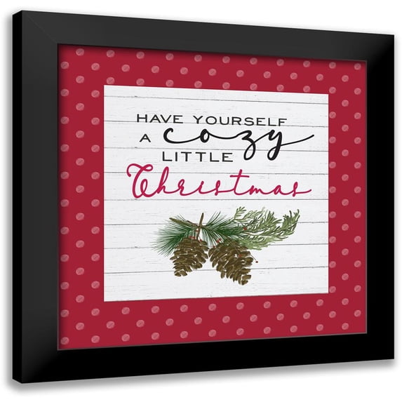 Hartworks 12x12 Black Modern Framed Museum Art Print Titled - Cozy Christmas Dots I-Pine cones