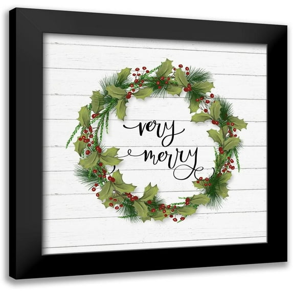 Hartworks 12x12 Black Modern Framed Museum Art Print Titled - Cozy Christmas Wreath I