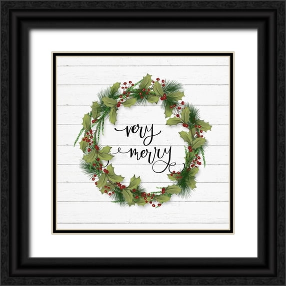 Hartworks 12x12 Black Ornate Wood Framed with Double Matting Museum Art Print Titled - Cozy Christmas Wreath I