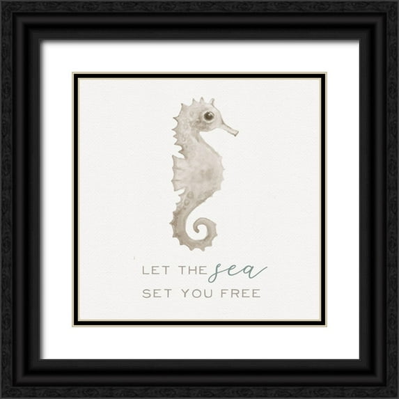 Hartworks 20x20 Black Ornate Wood Framed with Double Matting Museum Art Print Titled - Sandy Seahorse