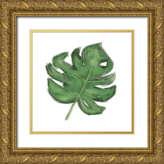 Hartworks 20x20 Gold Ornate Wood Framed with Double Matting Museum Art Print Titled - Leaves of the Tropics II