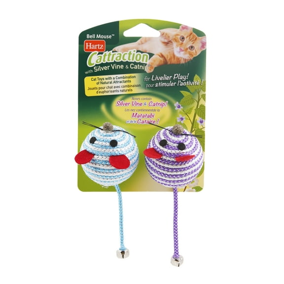Hartz Cattraction Bell Mouse with Silver Vine and Catnip Cat Toys, 2 Count