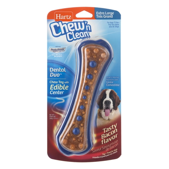 Hartz Chew 'n Clean Dental Duo Bacon Flavored Dog Treat and Chew Toy, XL, 1ct