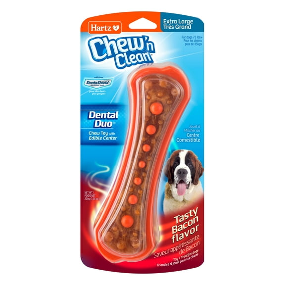 Hartz Chew 'n Clean Dental Duo Bacon Flavored Dog Treat and Chew Toy, XL, Nylon, 1ct