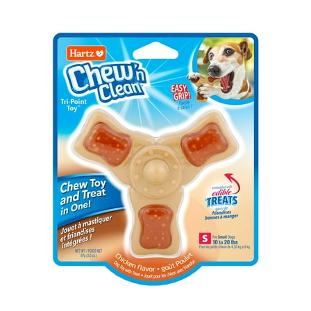 Hartz Chew ‘n Clean Tri-Point Chew Toy, Chicken Flavored Dog Toy For Moderate Chewers, Small