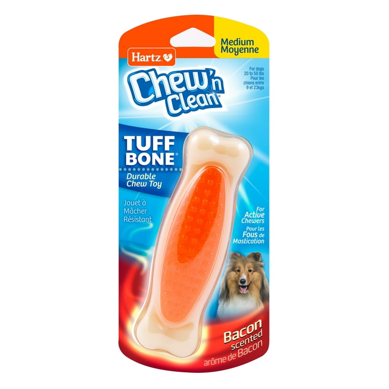 Hartz Chew n Clean Tuff Bone Dog Toy, Medium, Bacon Flavored
