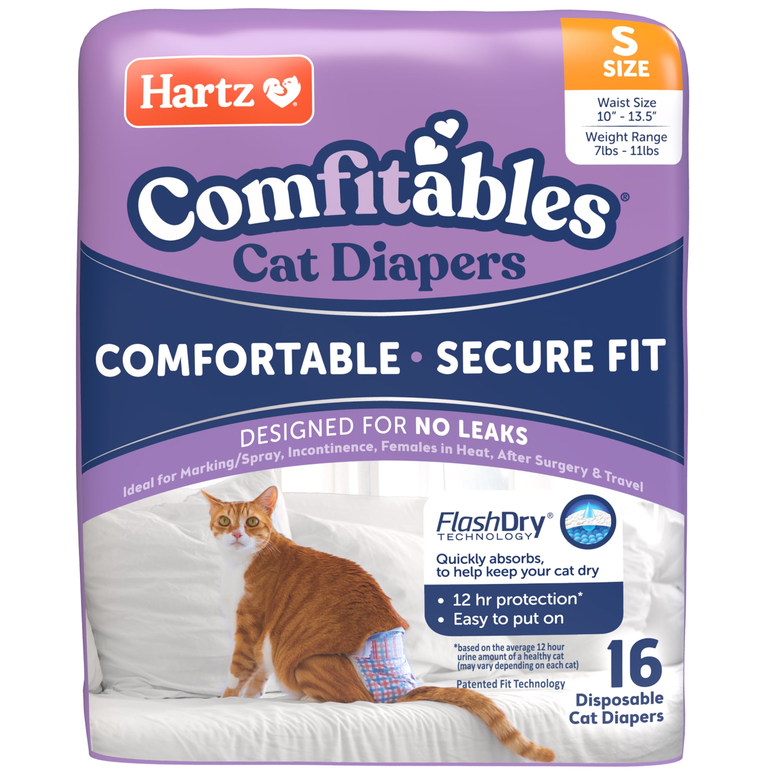Hartz Comfitables Cat Diaper, Small 16 Count, Breathable Material