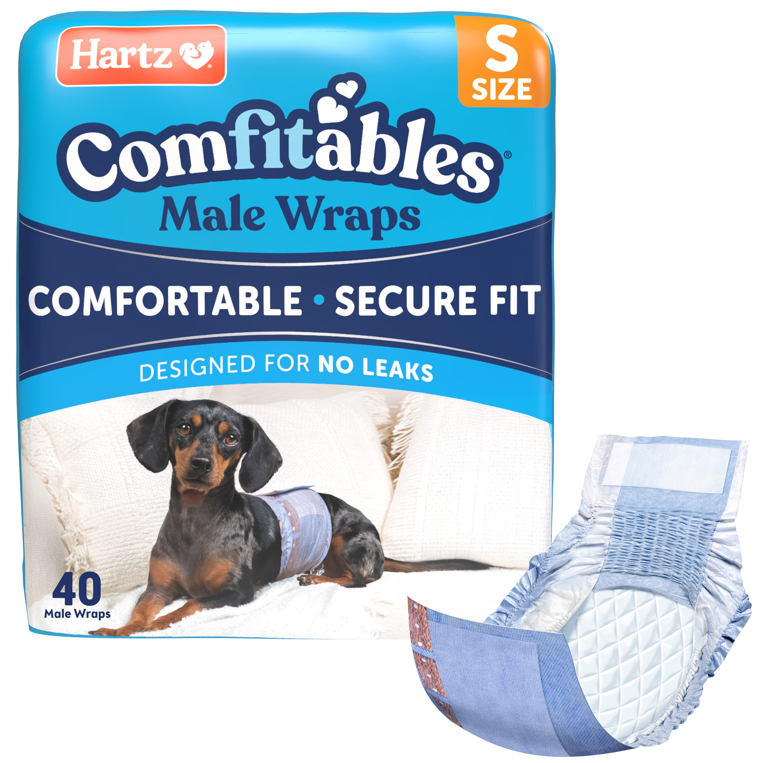 Hartz, Male Dog Wraps, 40 Count, Blue, With Stretchy Waistband
