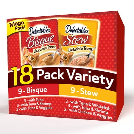 Hartz Delectables Bisque & Stew Lickable Wet Cat Treats Variety Pack, 18 Pack
