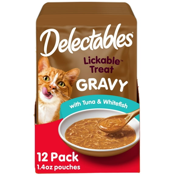 Hartz Delectables Gravy Lickable Wet Cat Treats, Tuna & Whitefish, 12 Count