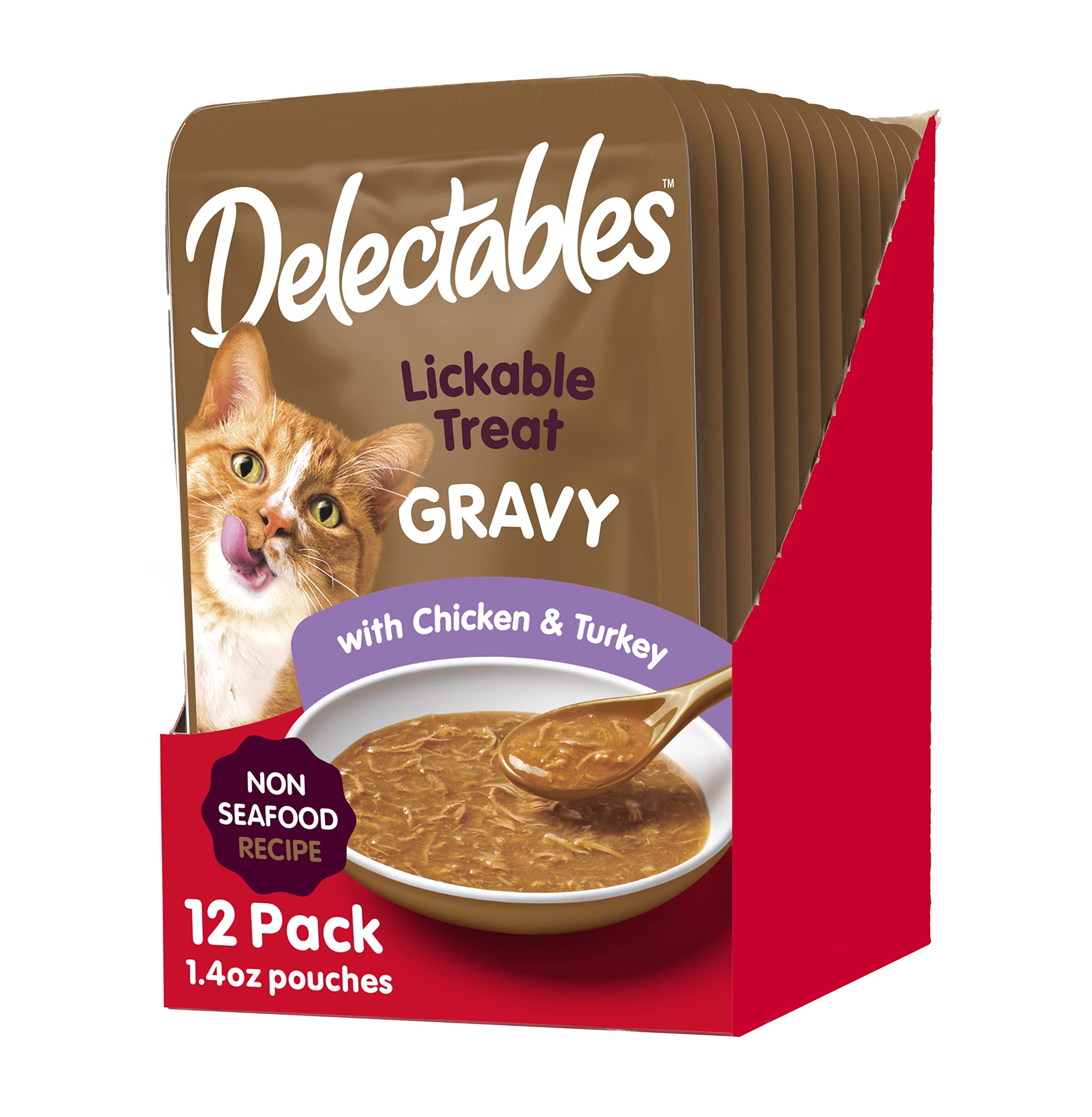 Hartz Delectables Gravy Non-Seafood OIF8Lickable Wet Cat Treat & Food Topper, Chicken & Turkey, 12 Pack, 1.40 Ounce (Pack of 12)
