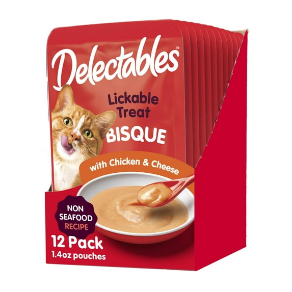Hartz Delectables Non-Seafood Bisque Lickable Wet Cat Treats for Adult & Senior Cats, Chicken & Cheese, 12 Count