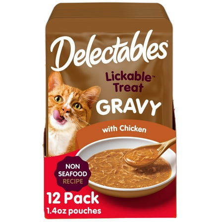 Hartz Delectables Non-Seafood Gravy Lickable Wet Cat Treats, Chicken, 12 Count, 1.4oz