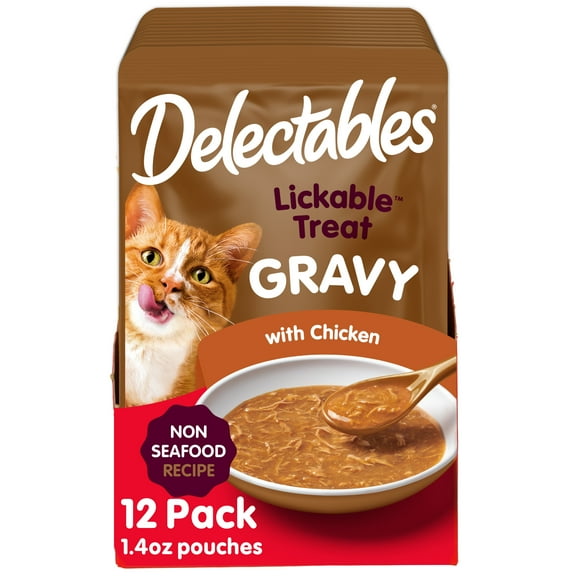 Hartz Delectables Non-Seafood Gravy Lickable Wet Cat Treats, Chicken, 12 Count, 1.4oz
