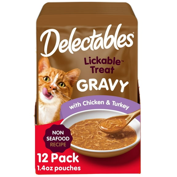 Hartz Delectables Non-Seafood Gravy Lickable Wet Cat Treats, Chicken & Turkey, 12 Count
