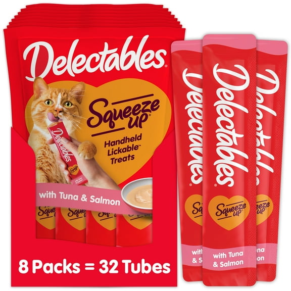 Hartz Delectables Squeeze Up Interactive Lickable Wet Cat Treats Tuna & Salmon, 0.5oz Tube (4 Count)