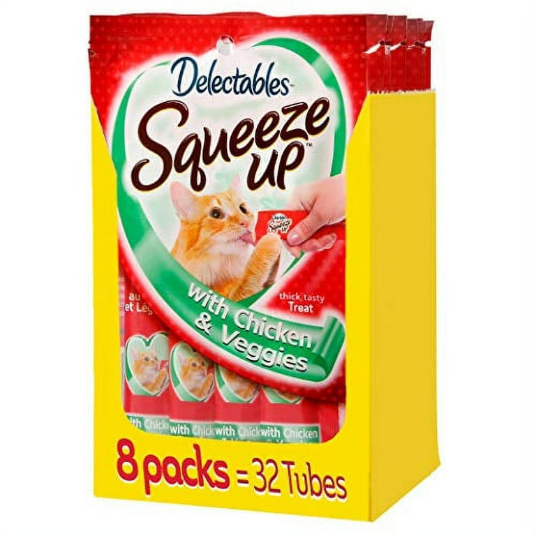 Hartz Delectables Squeeze Up Interactive Lickable Wet Cat Treats for Adult Senior Cats Chicken Veggie 32 Count