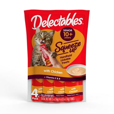 Hartz Delectables Squeeze Up Lickable Wet Cat Treats, Chicken Senior 10+ Years, 4 Pack