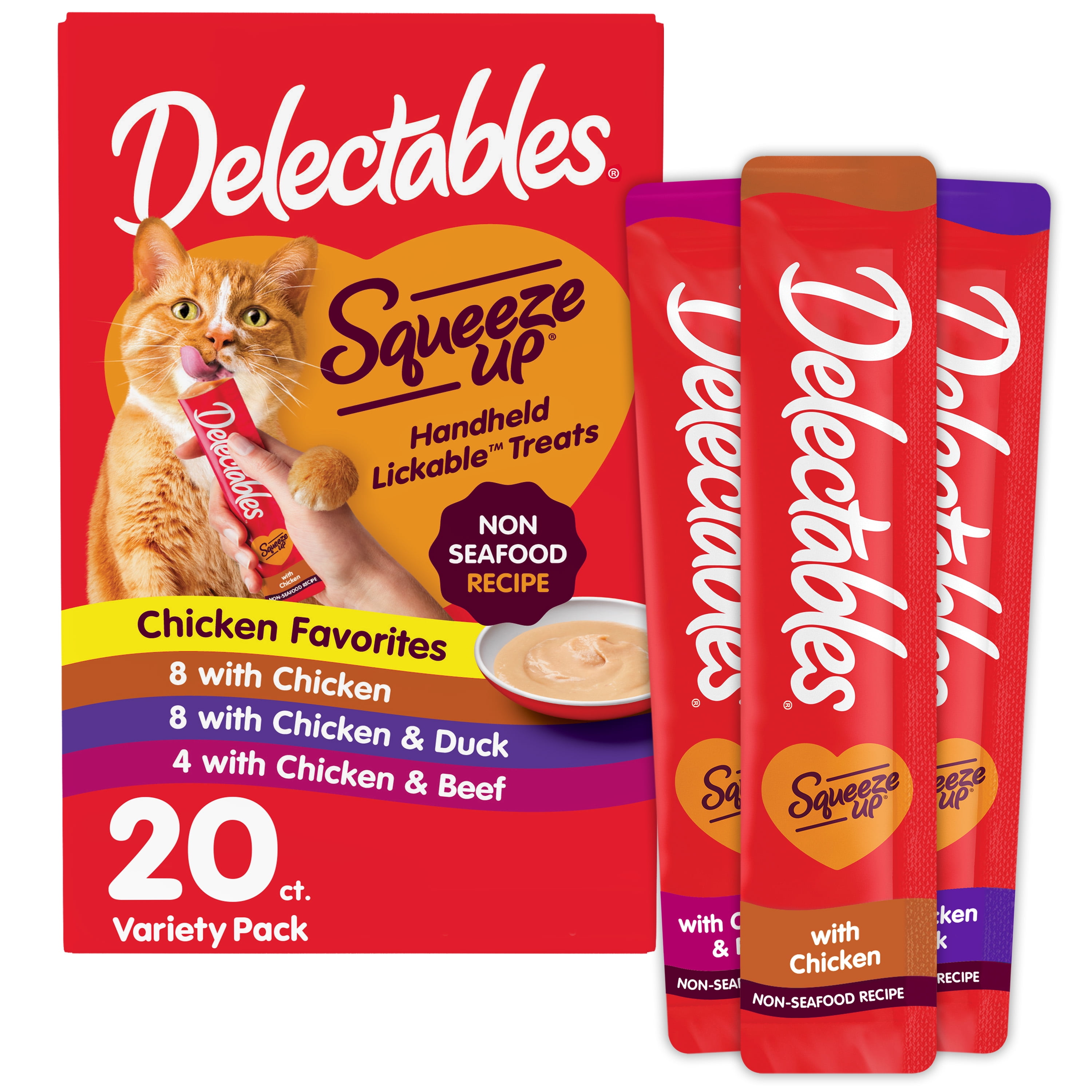 Hartz Delectables Squeeze Up Non-Seafood Variety Pack Interactive Lickable Wet Cat Treats, 0.5oz Tube (20 Count)