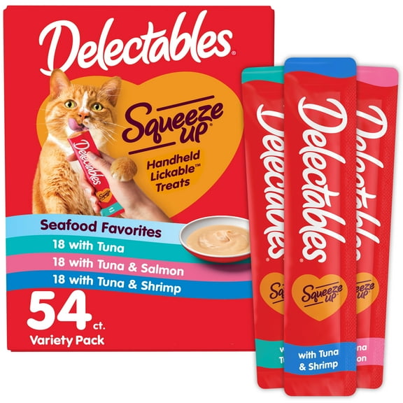 Hartz Delectables Squeeze Up Seafood Variety Pack Lickable Cat Treat, 0.5 oz tube, 54 Count