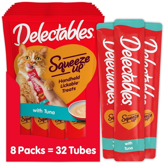 Hartz Delectables Squeeze Up Tuna Flavor Wet Treat for Cats, 0.5oz Tube (32 Count)