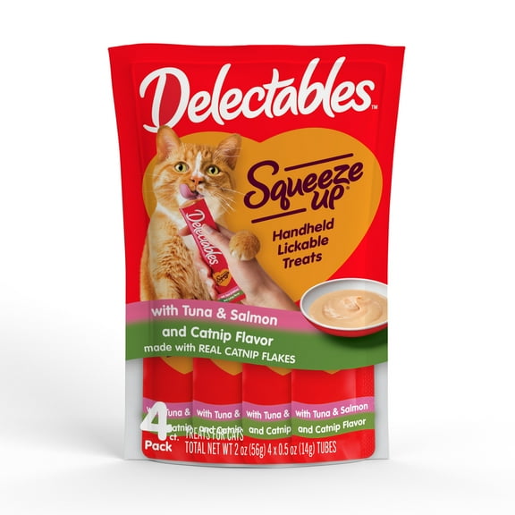 Hartz Delectables Squeeze Up Tuna & Salmon with Catnip Flavored Lickable Cat Treat, 4ct