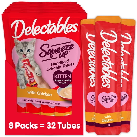 Hartz Delectables Squeeze Up for Kittens, Complete & Balanced Lickable Wet Cat Treat, Chicken, 32ct