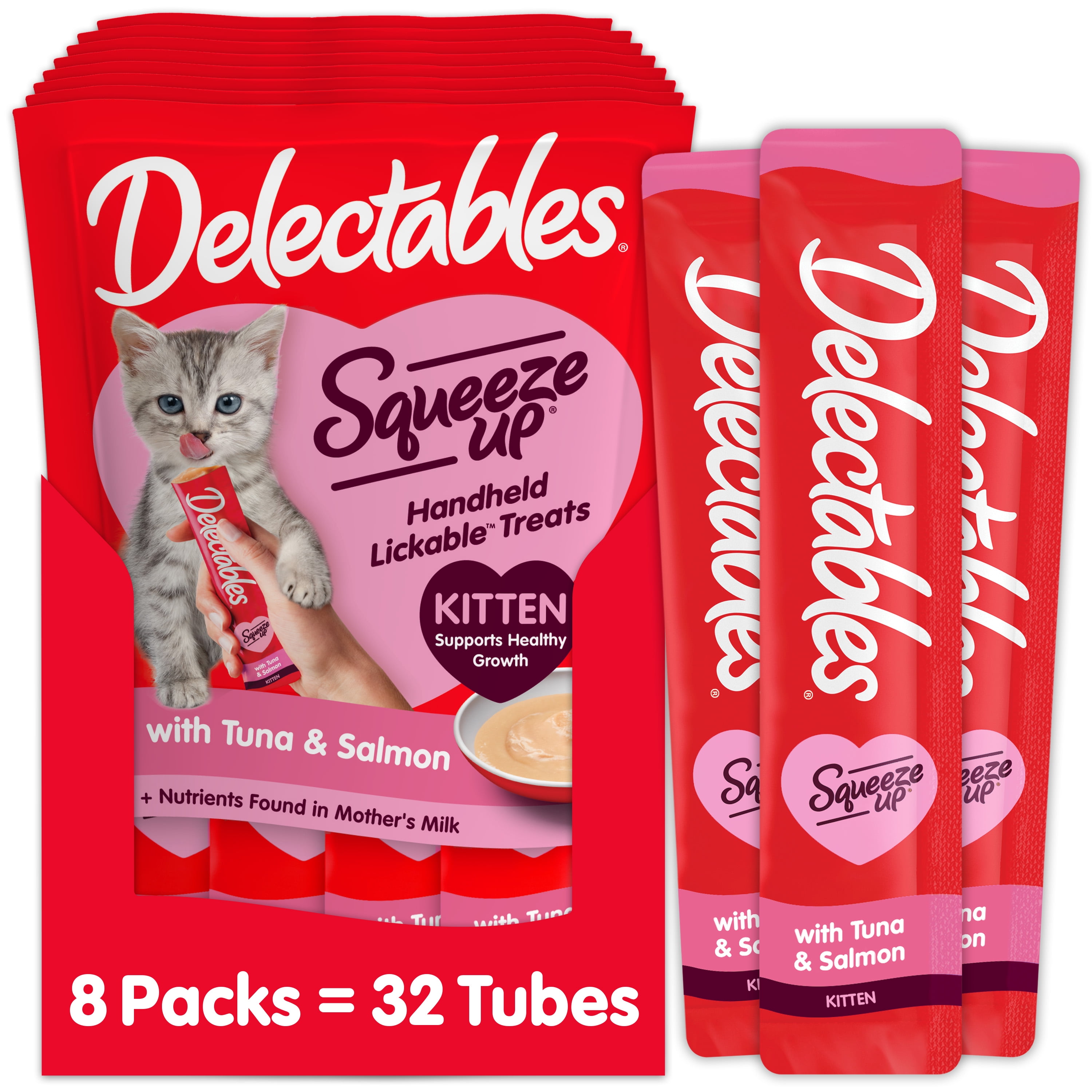 Hartz Delectables Squeeze Up for Kittens, Complete & Balanced Lickable Wet Cat Treat, Tuna & Salmon, 32ct