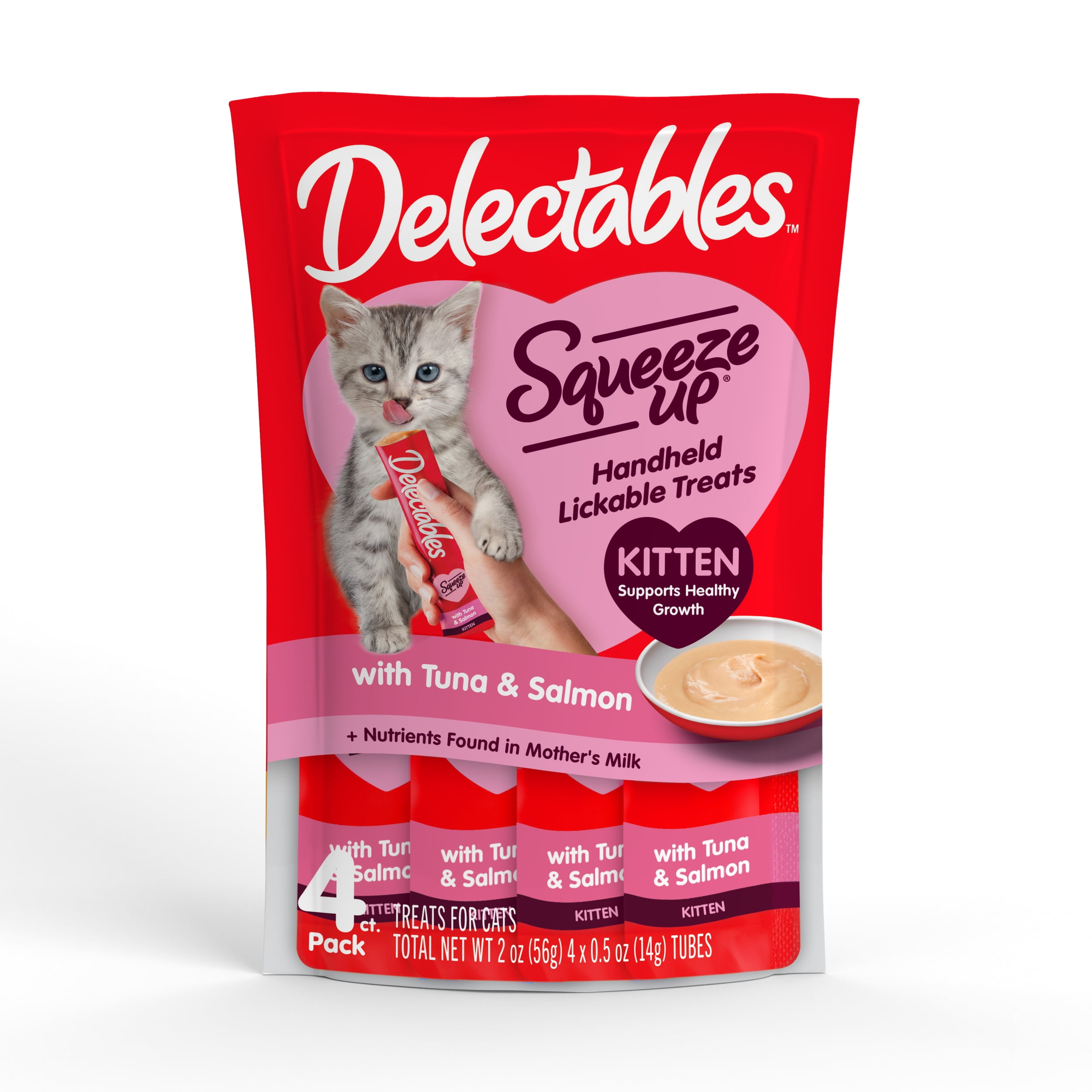 Hartz Delectables Squeeze Up for Kittens, Complete & Balanced Lickable Wet Cat Treat, Tuna & Salmon, 4ct