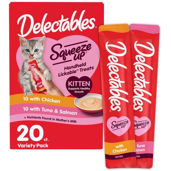 Hartz Delectables Squeeze Up for Kittens, Complete & Balanced Lickable Wet Cat Treat, Variety Pack, 20 Count