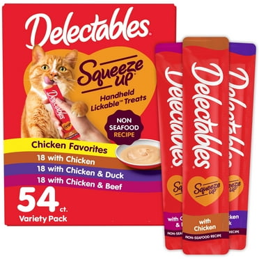 Hartz Delectables Squeeze up Non-Seafood Variety Pack Lickable Wet Cat Treats, 0.5oz Tube (54 Count)