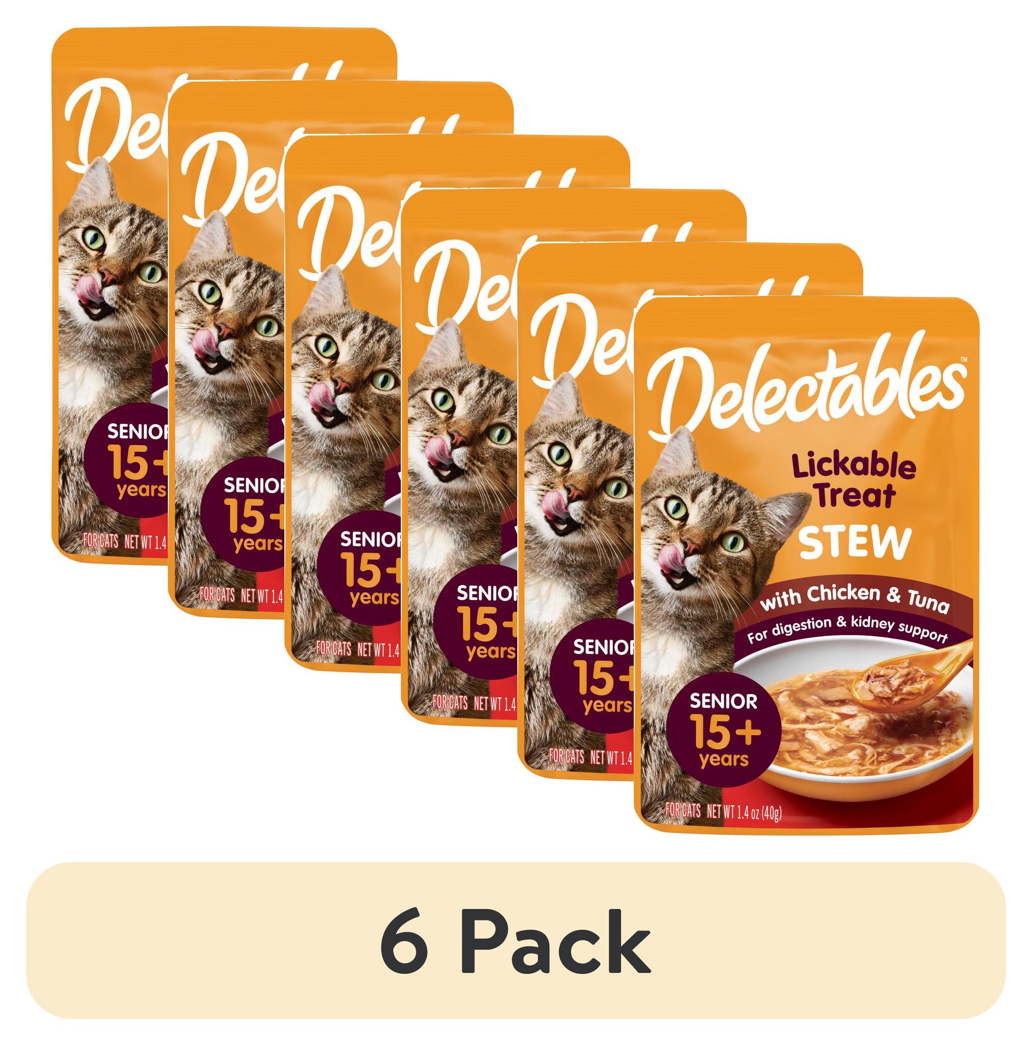 6 pack Hartz Delectables Stew Senior 15 Years Lickable Wet Cat Treats Chicken Tuna 1.4oz One Pouch